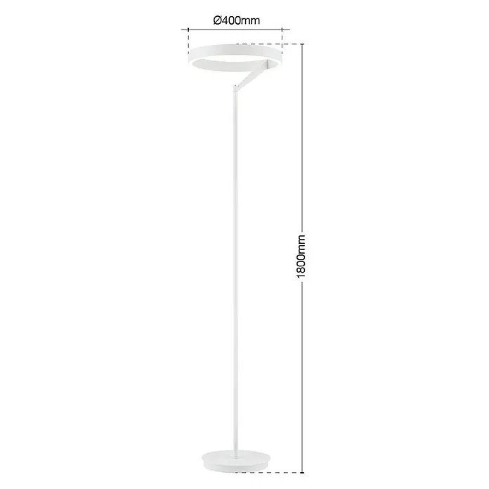Orion Leuchten LED-Stehleuchte - 40 W, Höhe: 180 cm - Weiße Stehleuchte mit rundem LED-Leuchtkopf (Ø400mm) und Sockel, 1800mm hoch.
