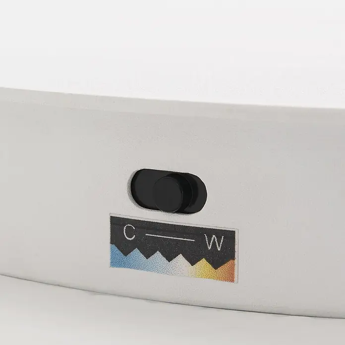 Orion Leuchten LED-Stehleuchte - 40 W, Höhe: 180 cm - Schwarzer Kippschalter auf weißer Platte, mit 'C' (kühl, blauer Verlauf) und 'W' (warm, gelber Verlauf) zur Farbtemperaturwahl.