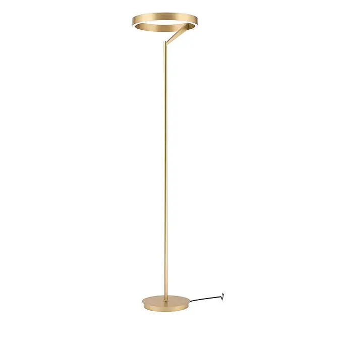 Orion Leuchten LED-Stehleuchte - 40 W, Höhe: 180 cm - Stehleuchte aus gebürstetem Messing mit schlankem Ständer, rundem LED-Leuchtkopf und rundem Fuß.