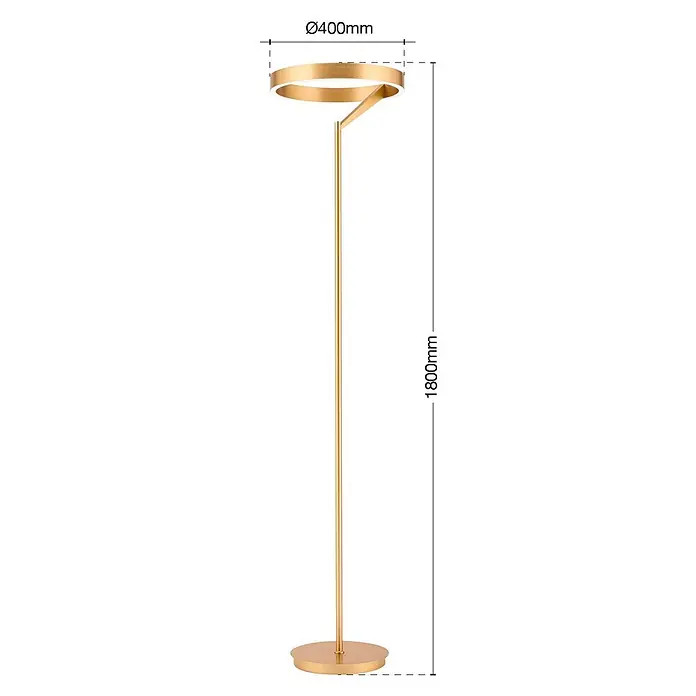 Orion Leuchten LED-Stehleuchte - 40 W, Höhe: 180 cm - Moderne goldfarbene Stehlampe aus Metall mit rundem LED-Leuchtkopf und rundem Fuß.