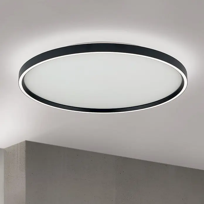 Orion Leuchten LED-Deckenleuchte rund -  - Runde schwarze LED-Deckenleuchte mit weißem Diffusor und indirektem Deckenlicht.