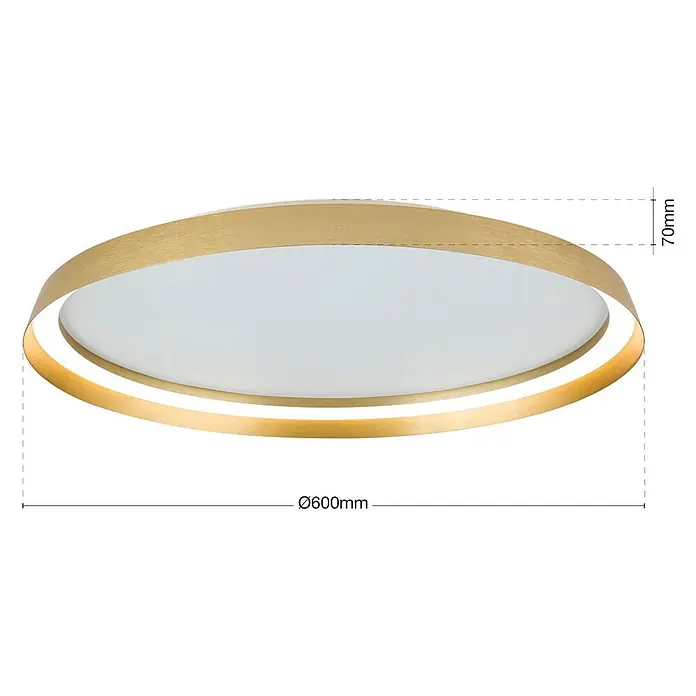Orion Leuchten LED-Deckenleuchte rund -  - Runde, goldfarbene LED-Deckenleuchte mit weißem Diffusor, Ø600mm, 70mm Höhe.