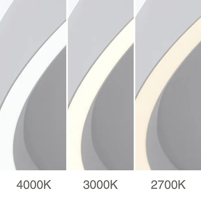 Orion Leuchten LED-Deckenleuchte rund -  - Gekrümmter Lichtstreifen zeigt 4000K kaltweißes, 3000K warmweißes und 2700K extra warmweißes Licht.