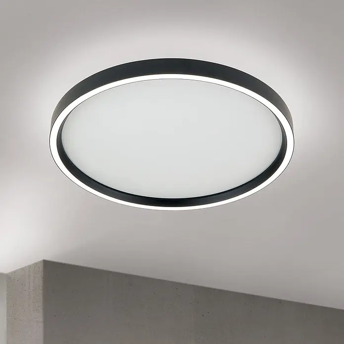 Orion Leuchten Deckenleuchte Masca Schwarz 2750 lm -  - Runde schwarze LED-Deckenleuchte mit weißem Diffusor, spendet weiches Licht nach unten und einen subtilen Deckenhalo.