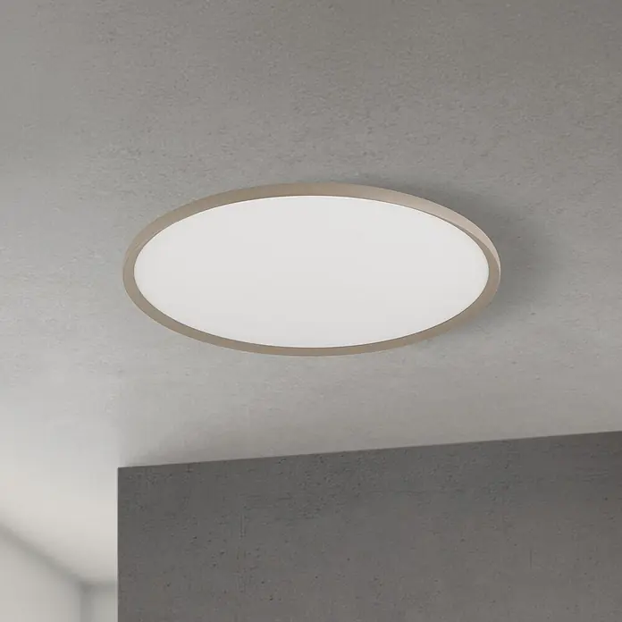 Orion Leuchten LED-Deckenleuchte rund -  - Runde, flache Deckenleuchte mit hellbraunem Rahmen und weißem Diffusor.