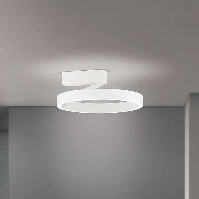 Orion Leuchten LED-Deckenleuchte rund -  - Weiße LED-Deckenleuchte mit rechteckigem Sockel und kreisförmigem Leuchtring.