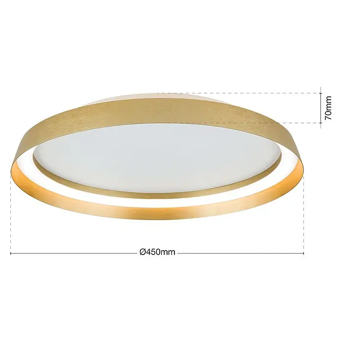 Orion Leuchten LED-Deckenleuchte rund -  - Runde goldene LED-Deckenleuchte, Ø 450mm, 70mm hoch, mit weißem Diffusor.