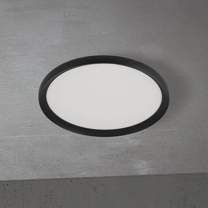 Orion Leuchten LED-Deckenleuchte rund -  - Ovale schwarze Deckenleuchte mit weißem Diffusor.