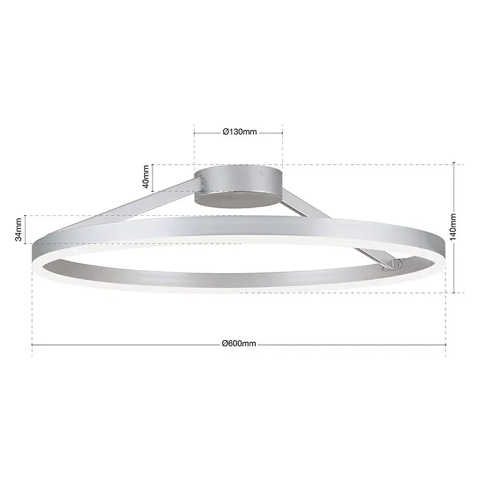 Orion Leuchten LED-Deckenleuchte rund -  - Runde silberne LED-Deckenleuchte mit beleuchtetem Ring und zentraler Deckenhalterung.