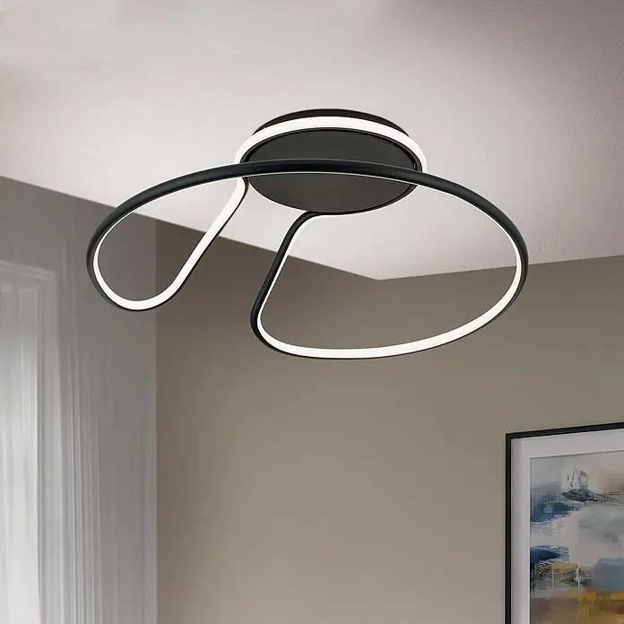 Orion Leuchten LED-Deckenleuchte rund -  - Moderne schwarze LED-Deckenleuchte mit fließendem, abstraktem Design, an der Decke montiert.
