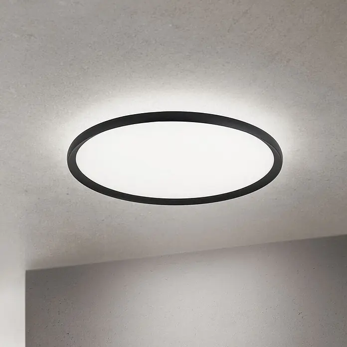 Orion Leuchten LED-Deckenleuchte rund -  - Schwarze ovale Deckenleuchte mit weißem beleuchteten Diffusor.