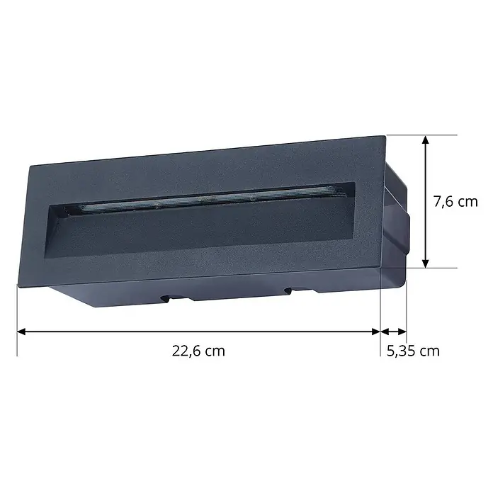 Lucande Außenwandleuchte Loya - schwarz, schwarz, IP54 - Dunkelgraue rechteckige LED-Wandleuchte mit horizontaler Lichtöffnung.