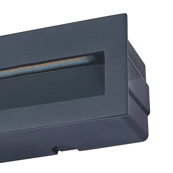 Lucande Außenwandleuchte Loya - schwarz, schwarz, IP54 - Dunkelgraue, strukturierte Außenwandleuchte mit versenkter LED-Leiste.