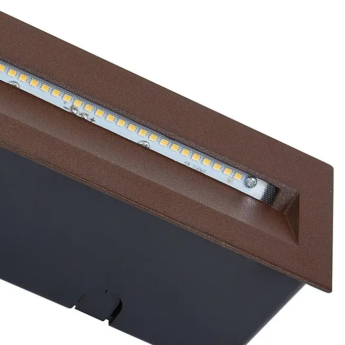 Lucande Außenwandleuchte Loya - braun / rost, IP54 - Braune, eingelassene LED-Stufenleuchte mit warmweißen LEDs.