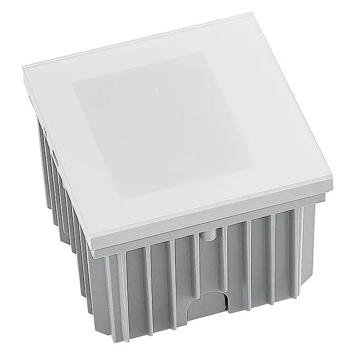 Arcchio Außenwandleuchte Zamo - weiß / opal, IP65 - Quadratische Einbau-Außenleuchte mit Milchglasplatte und geripptem grauem Metallgehäuse.