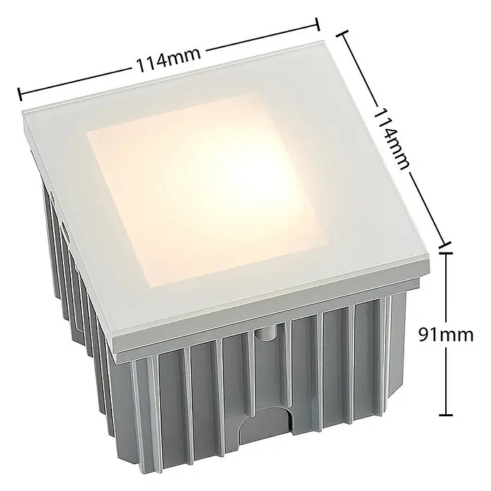 Arcchio Außenwandleuchte Zamo - weiß / opal, IP65 - Quadratische LED-Leuchte mit Milchglasplatte und geripptem grauen Metallfuß, 114x114x91mm, strahlt warmweißes Licht aus.
