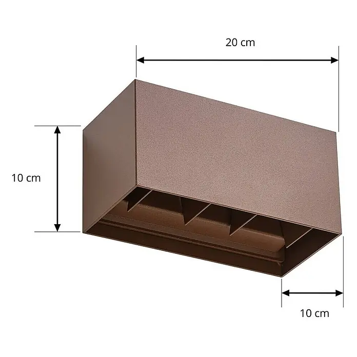 Lindby Außenwandleuchte Nivar - 10 x 20 x 10 cm, braun / rost, braun / rost, IP54 - Bronzefarbene rechteckige Wandleuchte, 20 cm lang, 10 cm hoch, 10 cm tief.