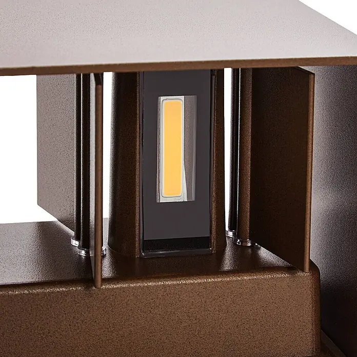 Lindby Außenwandleuchte Nivar - 10 x 20 x 10 cm, braun / rost, braun / rost, IP54 - Braune, texturierte Außenleuchte mit integrierter warmweißer LED.