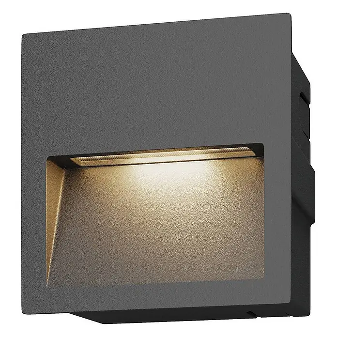 Lucande Außenwandleuchte Loya - schwarz, schwarz, IP54 - Quadratische dunkelgraue texturierte LED-Einbauleuchte mit warmer, nach unten gerichteter Beleuchtung.
