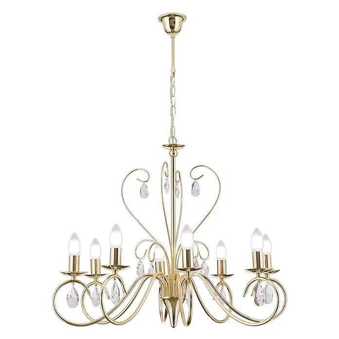 Orion Leuchten Kronleuchter - L x B x H: 68 x 68 x 58 cm, E14 - Goldener Metall-Kronleuchter mit acht kerzenförmigen Lichtern und klaren Kristallakzenten.
