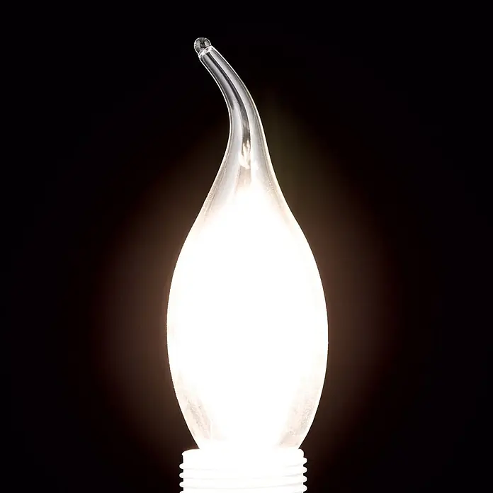 Orion Leuchten LED-Lampe - E14, Dimmbar, Warmweiß, 470 lm, 4,5 W - Beleuchtete kerzenflammenförmige Glühbirne aus klarem, mattiertem Glas mit weißem Schraubsockel.