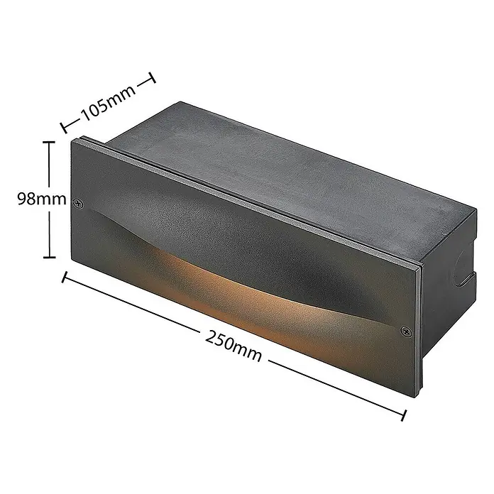 Lucande Außenwandleuchte Zandro - schwarz, IP65 - Anthrazit rechteckige Einbauleuchte, 250x98x105mm, mit warmem, nach unten gerichtetem Licht.