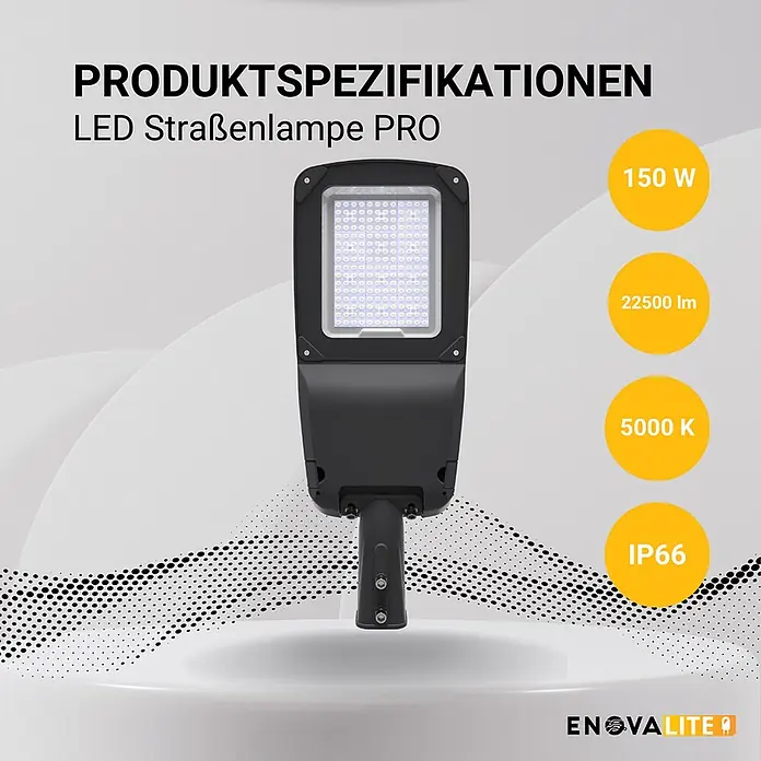 Enovalite LED-Wandstrahler LED-Straßenleuchte - 150 W, Schwarz, Neutralweiß - Dunkelgraue LED-Straßenleuchte mit rechteckiger Anordnung heller LED-Chips.