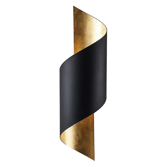 Lindby Wandleuchte Vanni - L x B x H: 17 x 14,5 x 57 cm, schwarz, E27 - Spiralförmige Wandleuchte mit mattschwarzer Außenseite und goldener Blattgold-Innenseite für indirektes Licht.