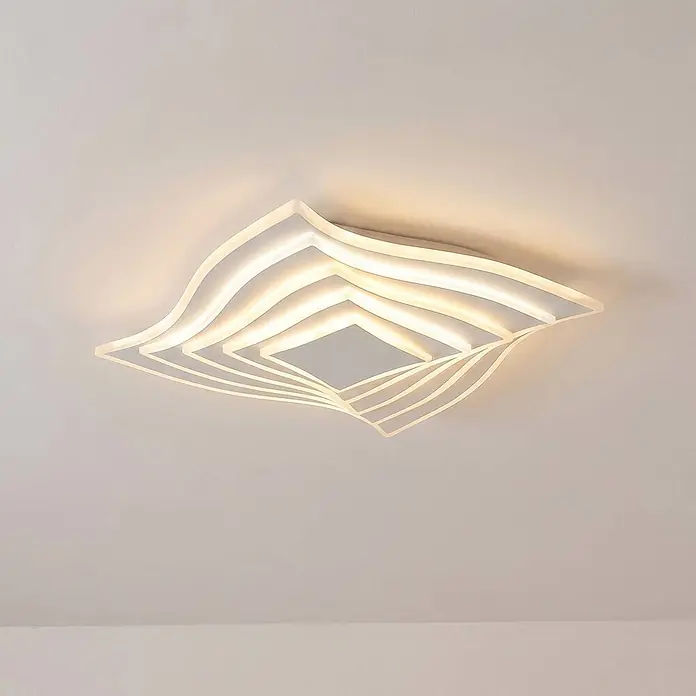 Lindby Deckenleuchte Rebeka - weiß / opal - Moderne weiße LED-Deckenleuchte mit quadratischer Basis und geschichteten, wellenförmigen Leuchtelementen.