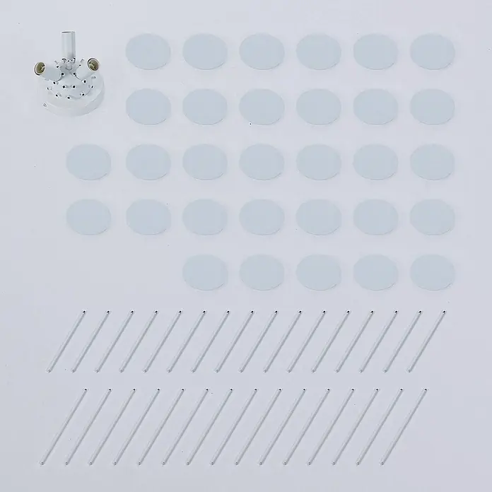 Lindby Deckenleuchte Kinan - weiß / opal, E14 - Weißer dreifacher Lampenhalter mit runden Lichtdiffusoren und transparenten zylindrischen Stiften.