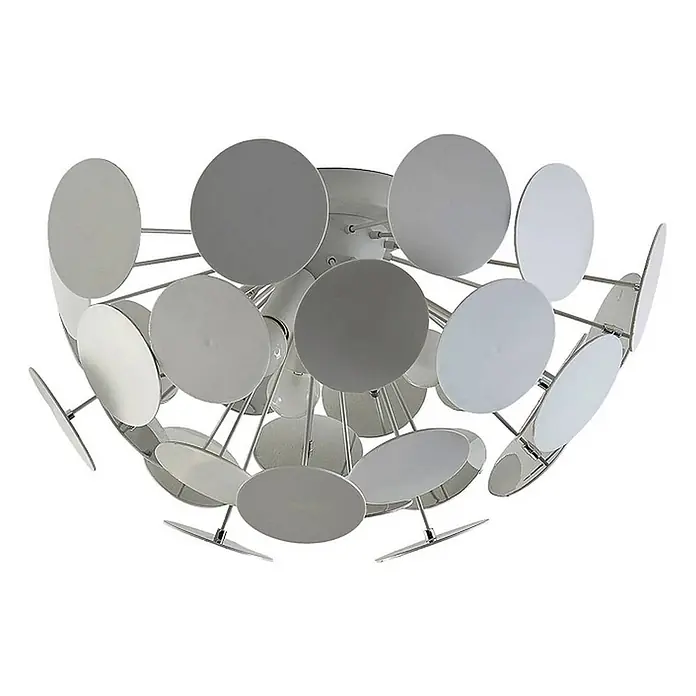 Lindby Deckenleuchte Kinan - weiß / opal, E14 - Moderne Deckenleuchte mit zahlreichen reflektierenden silbergrauen Rundscheiben, sphärisch angeordnet.