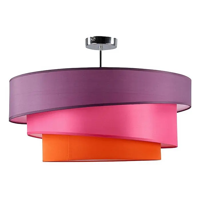 Lindby Deckenleuchte Melia - violett / pink / rose, E27 - Dreistufige Deckenleuchte mit lila, rosa und orangefarbenen Stoffschirmen und Chromfassung.