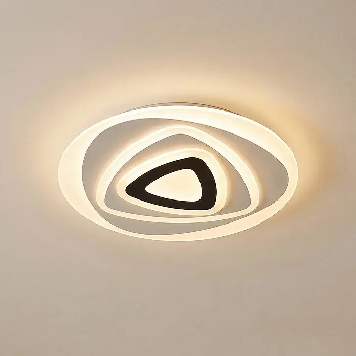 Lindby Deckenleuchte Rebeka - L x B x H: 70 x 70 x 5,5 cm, weiß / opal - Beleuchtete moderne LED-Deckenleuchte mit weißen und schwarzen, geschichteten, abstrakten Formen.