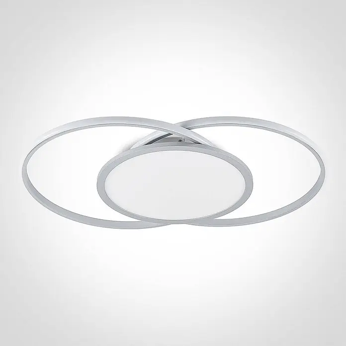 Lucande Deckenleuchte Senne - alu / grau / zink - Moderne silberne LED-Deckenleuchte mit verschlungenen ovalen Ringen und zentralem Diffusor.