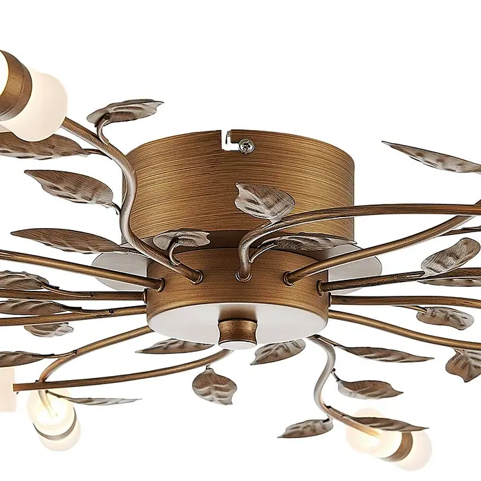 Lindby Deckenleuchte Bentas - bronze / altmessing - Bronzefarbene Deckenleuchte mit Blätterzweigen und kleinen weißen Kugellampen.
