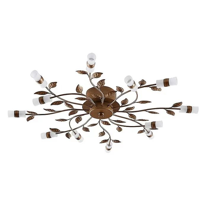Lindby Deckenleuchte Bentas - bronze / altmessing - Dekorative Deckenleuchte mit bronzefarbenen Metallranken und Blättern, mit mehreren mattierten Glasschirmen.