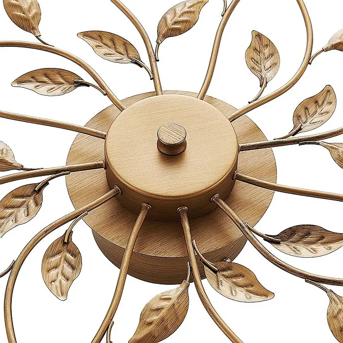 Lindby Deckenleuchte Bentas - bronze / altmessing - Goldfarbene, metallene Zierbasis mit strahlenden Ästen und texturierten Blättern, geeignet für Deckenleuchte oder Wanddeko.