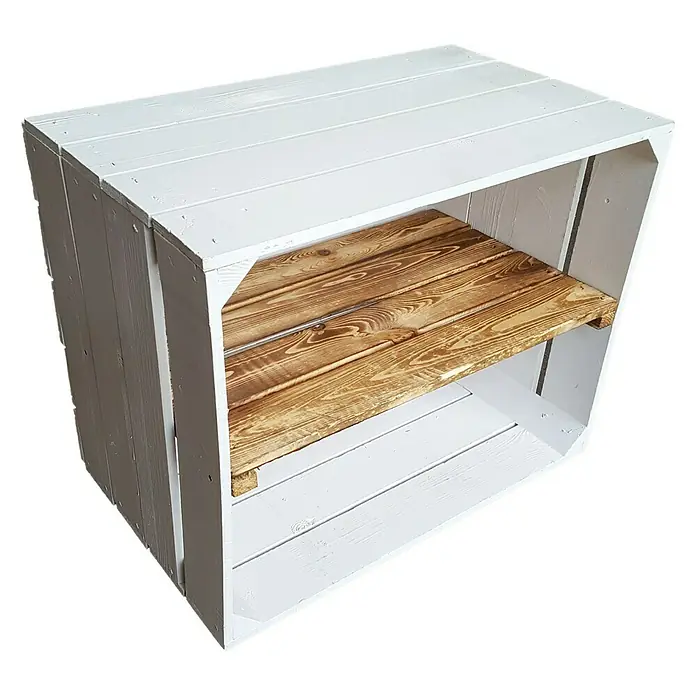 Holzregal Johanna - L x B x H: 50 x 40 x 30 cm, Holz, Weiß/Braun - Ein weiß gestrichener Holzkasten mit einem braunen Holzregal im Inneren. Vielseitig und dekorativ für jeden Raum.