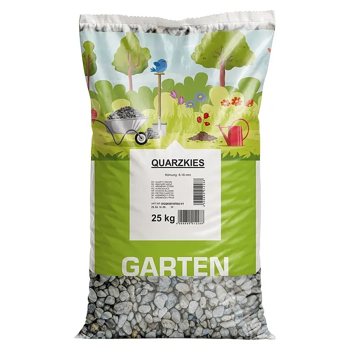 Min2C Quarzkiesel - Hell, Körnung: 8 mm - 16 mm, 25 kg - 25 kg Sack hellen Quarzkies 8-16mm für den Garten.