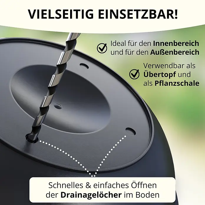 Plastard Pflanzschale rund Ø 40 cm mit Metallkorb Anthrazit Blumenschale hängend - 1 Stk., Außenmaß (Ø x H): 40 x 14 cm, Kunststoff, Anthrazit - Dunkelgrauer Pflanztopf mit Bohrer zum Erstellen von Drainagelöchern; vielseitig für Innen- und Außenbereich.