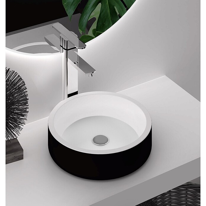 Lavabo de sobremesa Apolo (37 x 37 cm, Sin desbordamiento, Negro/Blanco) | BAUHAUS