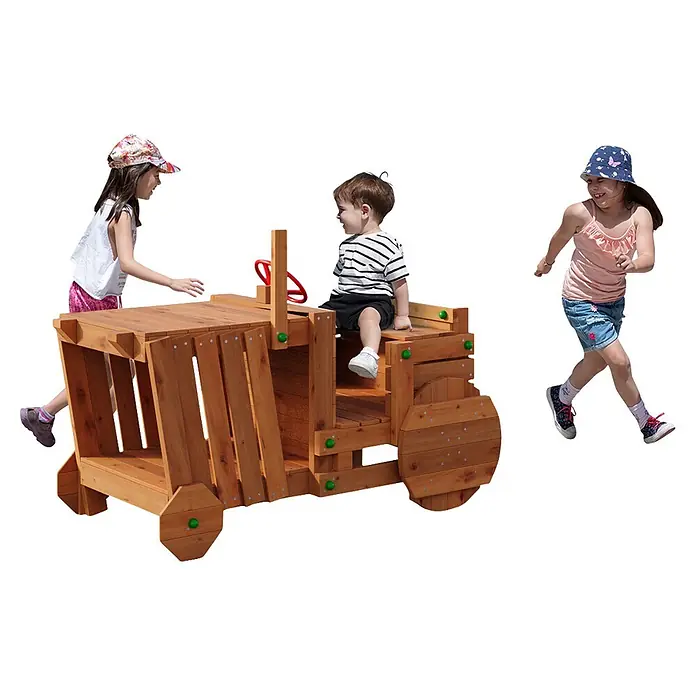 Funky Combo Spielhaus Traktor - L x B x H: 168 x 94 x 116 cm, Braun - Spieltraktor aus Naturholz mit Sitz und Lenkrad, für fantasievolles Kinderspiel.
