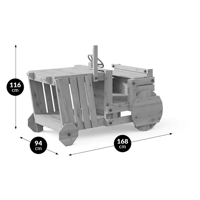 Funky Combo Spielhaus Traktor - L x B x H: 168 x 94 x 116 cm, Braun - Spieltraktor aus Holz, 116 cm H x 94 cm B x 168 cm L.