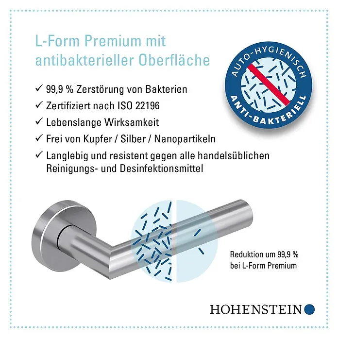 Diamond Doors Modern Drückergarnitur L-Form Premium - Stärke Tür: 40 mm - 45 mm, Edelstahl, L-Form, Profilzylinder - Gebürsteter Metall-Türgriff L-Form Premium mit auto-hygienischer, antibakterieller Oberfläche.