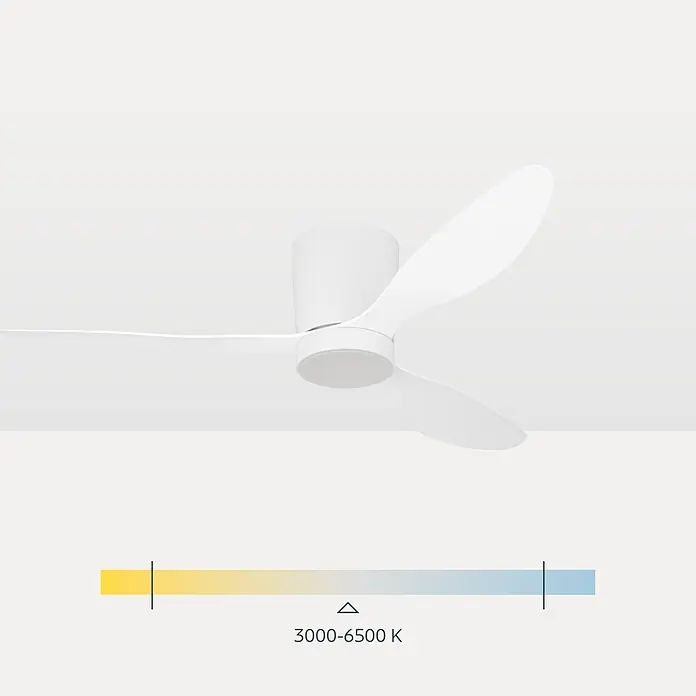 Eglo Deckenventilator Baracarès - 32 W, Durchmesser: 132 cm, Weiß, Mit Leuchtmittel, LED - Weißer dreiflügeliger Deckenventilator mit einstellbarer Lichtfarbe von Warmweiß (3000K) bis Kaltweiß (6500K).