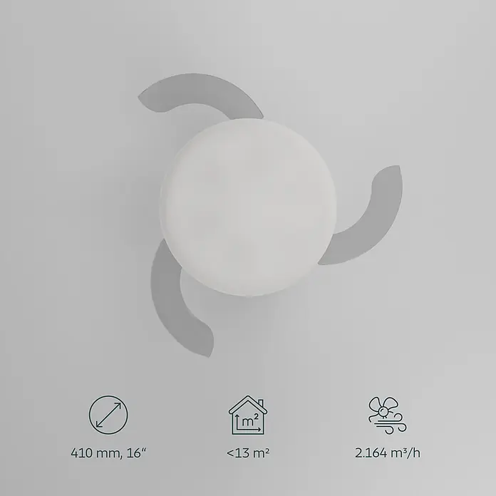 Eglo Deckenventilator Hovley - Weiß, 41 cm, Warmweiß - Eleganter weißer Deckenventilator mit drei grauen Flügeln.