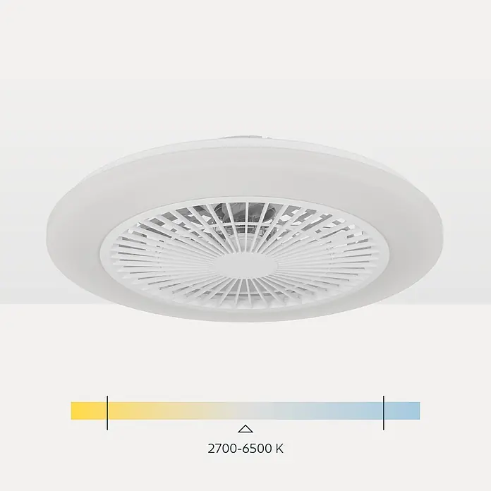 Eglo Deckenventilator Windley - 18 W, Weiß, Durchmesser: 51 cm - Weiße Deckenleuchte mit Ventilator, Lamellengrill und einstellbarer Farbtemperatur von 2700-6500 K.