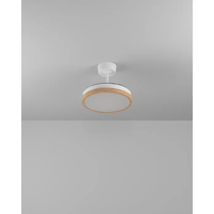 Eglo Deckenventilator Malpica - Weiß, Eiche, 77 cm - Weiße Deckenleuchte mit Naturholzrahmen und mattierter Abdeckung.