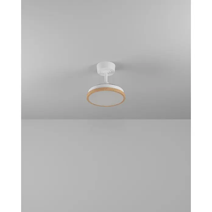 Eglo Deckenventilator Malpica - Weiß, Eiche, 63 cm - Weißer Deckenventilator mit Holzrand und integriertem Licht.