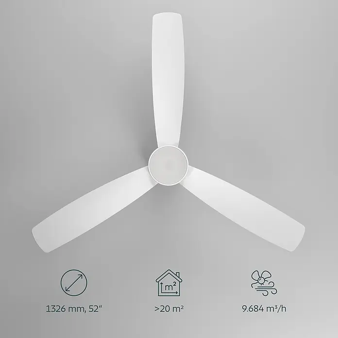 Eglo Deckenventilator Bonassola - Weiß, 132 cm - Weißer Deckenventilator mit drei Flügeln.